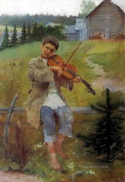 niño con violín Nikolay Bogdanov Belsky Pinturas al óleo